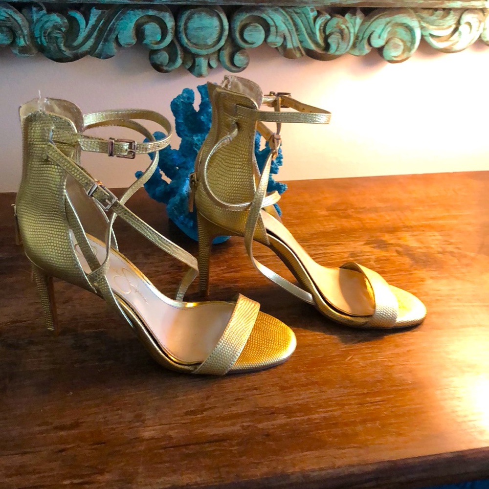 Jessica Simpson gold high heeled sandals size 6